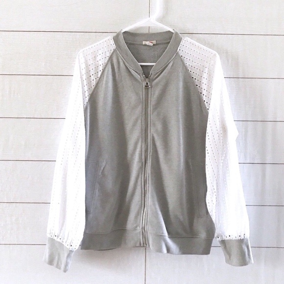 GAP Jackets & Blazers - Gap Gray White Eyelet Bomber Jacket